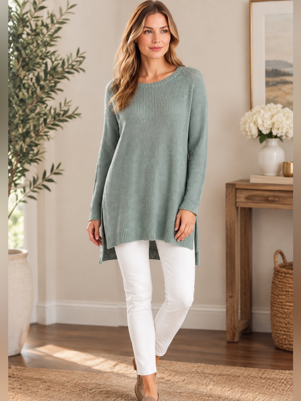 Moth by Anthropologie Women’s Sweater Tunic Cotton Blend Side Slits